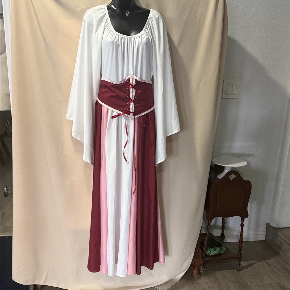 Women’s Long Sleeve Renaissance Maxi Dress in White and Burgundy